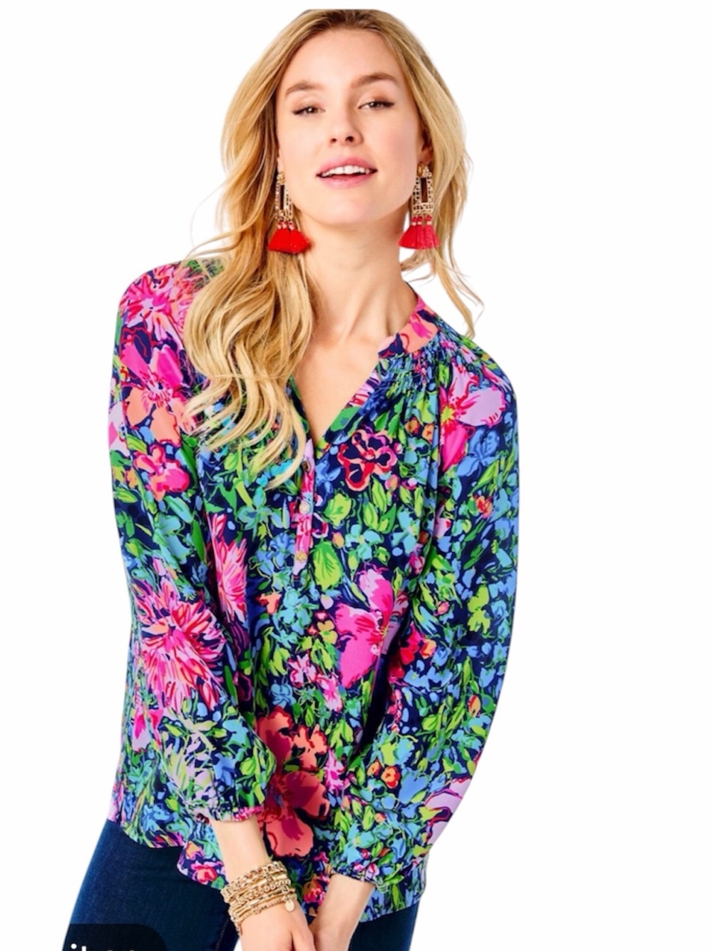 Lilly Pulitzer Elsa silk blouse in festive fantasy size XL